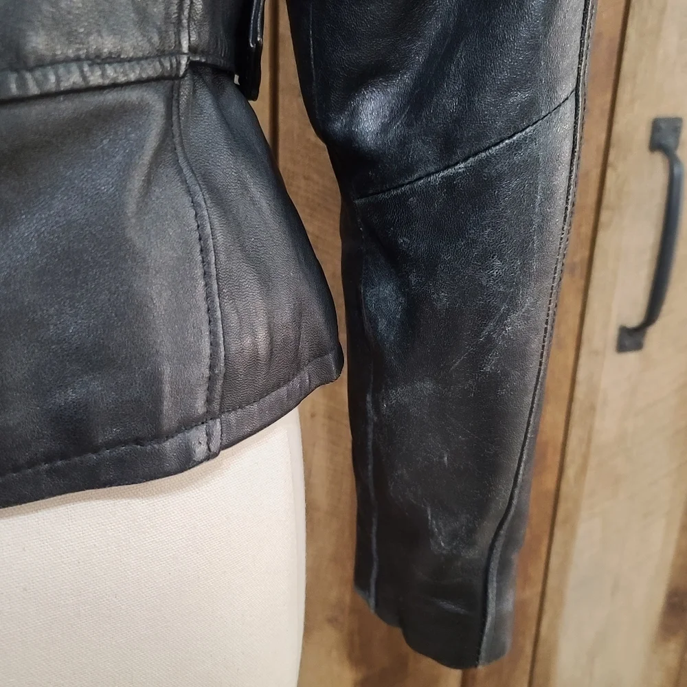 *SOLD* Pelle Club Vintage 1980s Black Genuine Leather Biker Jacket Womens S - Picture 6 of 10